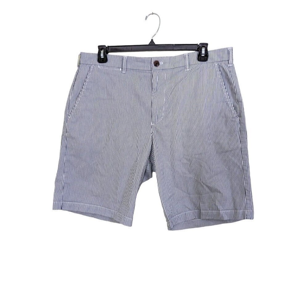 Gap 10 inch Shorts Mens Size 36 Gray White Railroad Stripe Cotton Stretch Pocket